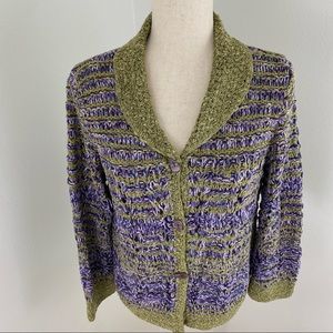 Sigrid Olsen unique hand knit cardigan sweater in multicolor silk rayon blend